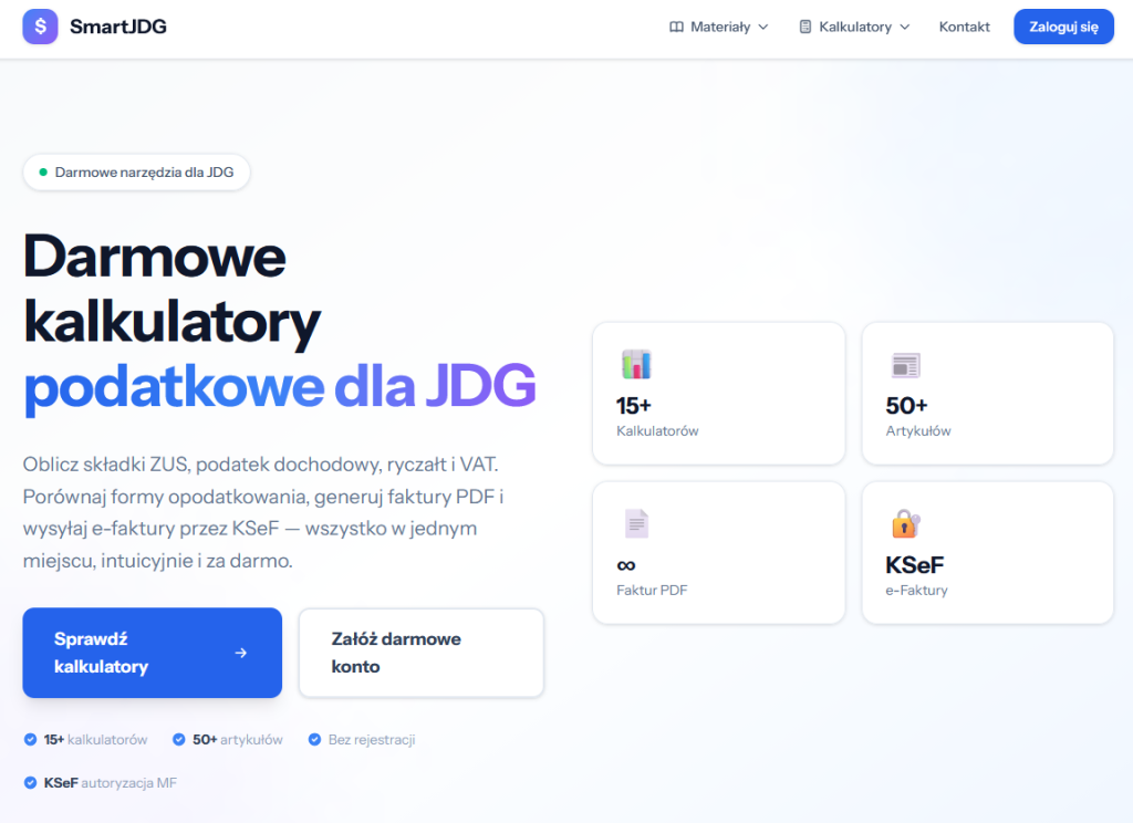 Platforma księgowa JDG SmartJDG.pl – zrzut ekranu modułu